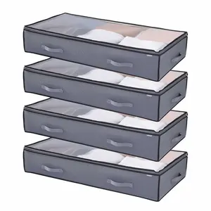 【Summervibes】VEVOR Under Bed Storage with Clear Lids, 39.2 x 19.7 x 7.1 Inch, 90L Large Underbed Clothes Storage Containers, Low Profile Under Bed Drawer Shoe Organizer Bins Box for Blanket Shoe Bedroom, 4 Pack