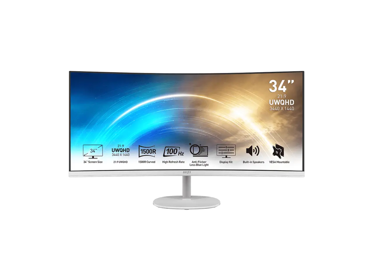 MSI Pro MP341CQW 34" UWQHD 3440 x 1440 (2K) 100 Hz 1ms (MPRT) / 4ms (GTG) Built-in Speakers Curved monitor MSI Pro MP341CQW 34" UWQHD 3440 x 1440 (2K) 100 Hz 1ms (MPRT) / 4ms (GTG) Built-in Speakers Curved monitor