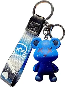 Bear Keychain Creative Braided Rope Resin Animal Pendant Metal Key Ring Men Women