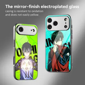 Anime B-Blue Lock Phone Case For iPhone 17 16 15 14 13 12 Pro Max Plus Electroplated Metal Bumper Case Slim Tempered Glass Back Advanced Materials Shockproof Anti-Scratch Luxury Case Fashion Durable Stylish
