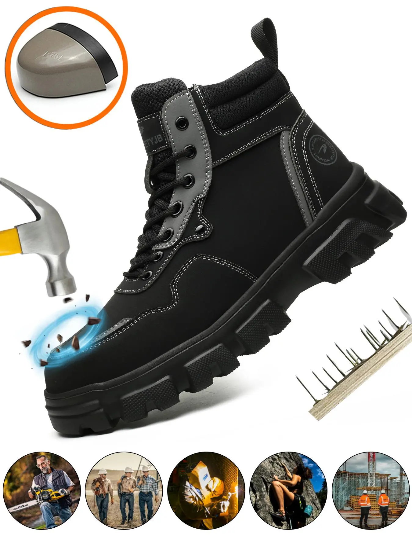 Men's  Anti-smashing Anti-puncture Black Worker Boots, Durable Steel Toe Tactical Boots, Comfortable Breathable High Top Safety Boots, Wear-resistant Outdoor Work Protective Shoes, Steel Toe Shoes, Footwear, Closed Shoes for Men, Steel Toe Trainers