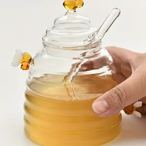 Glass Honey Jar With Stirring Stick, Creative Transparent Household Honey Bottle With Lid, Sealed Storage Jar.