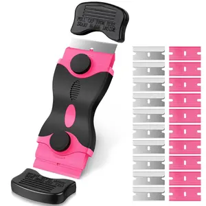 Razor Blade Scraper, 2-in-1 Scraper Tool with 10Pcs Plastic Blades and 10Pcs Metal Blades, Multi-Purpose Cleaning Razor Scraper for Decals, Stickers, Labels, Caulk, Adhesive, Paint Removal