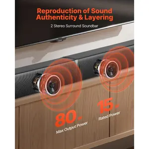 Summervibes VEVOR Sound Bar for Smart TV, 2.0 Channel, 32 - Inch 2 in 1 Detachable Soundbar TV Speakers, with Bluetooth HDMI AUX USB Connection, Remote Control, 80W Surround Sound System, for Home Theater AudioVEVOR Super Brand Day
