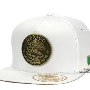 Mexican Hat Mexico Metallic Brass Eagle Logo Snapback Flat Bill Baseball Cap