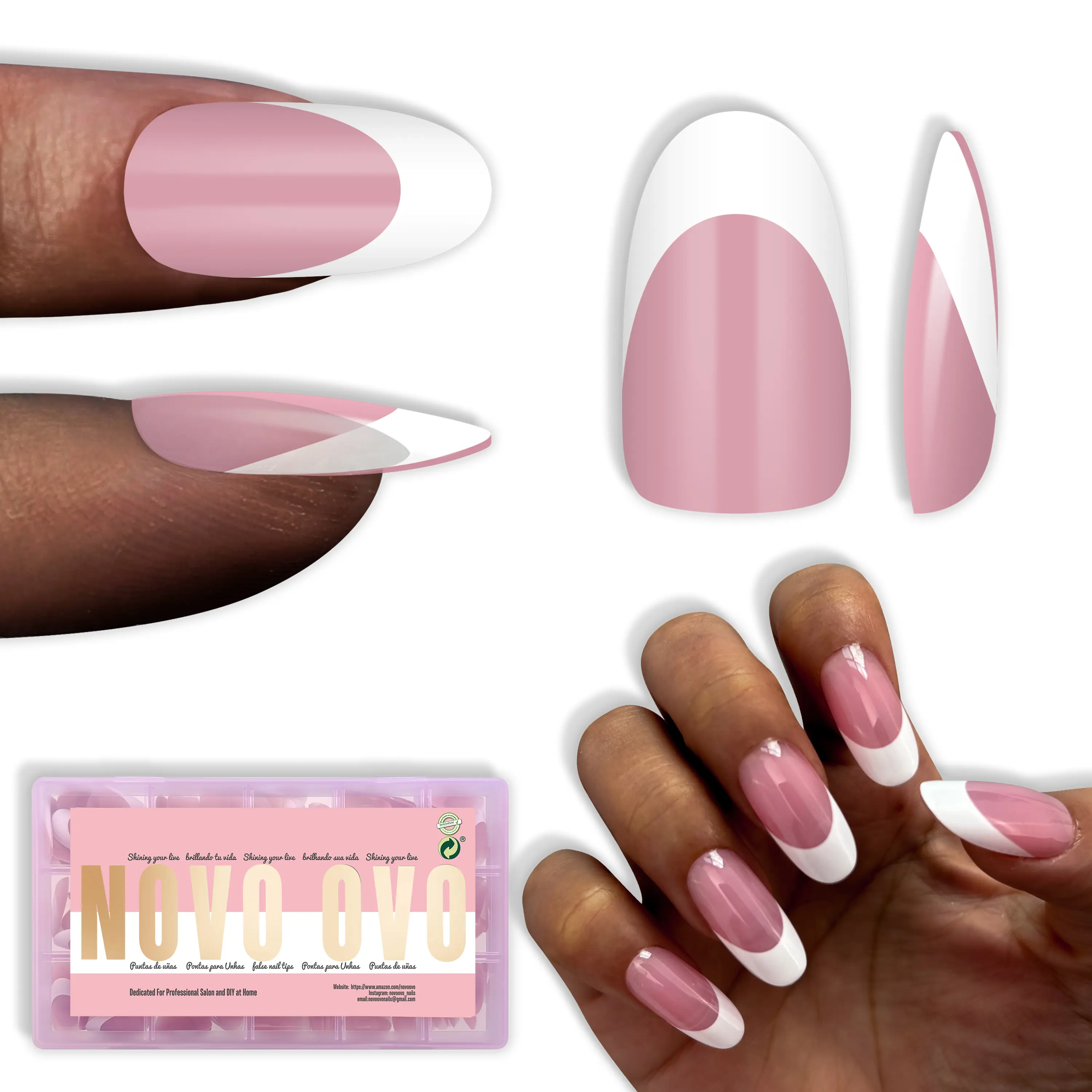 Medium Oval White French Tip BERRY PINK