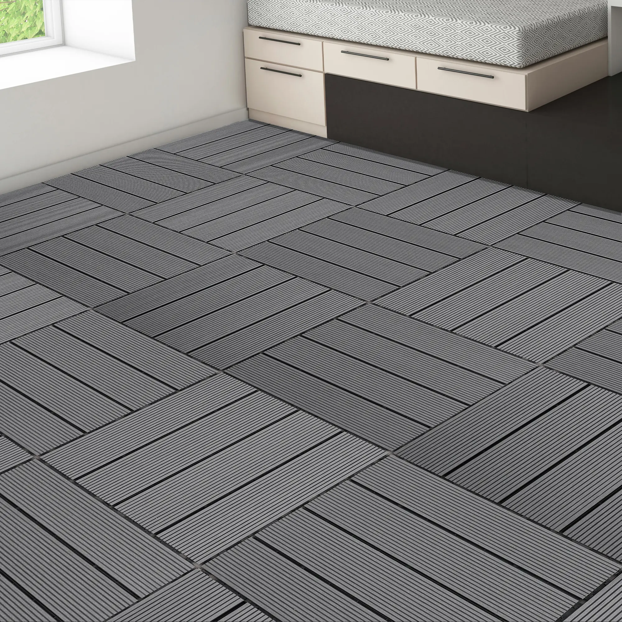 8.7 sq. ft DIY Wood-Plastic Composite Deck Tiles, Gray, Diy Module Interlocking Outdoor Flooring Tiles Waterproof All Weather for Patio Balcony Backyard Patio Pavers (pack of 9),Gray patio floor quick install rubber  roof