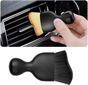 Car Interior Detailing Brush, Auto Soft Hair Cleaning Brushes, Curved Dirt Dust Collectors, Removal Tool for Dashboard Air Conditioner Vents Leather, Scratch Free (Black/1PCS)