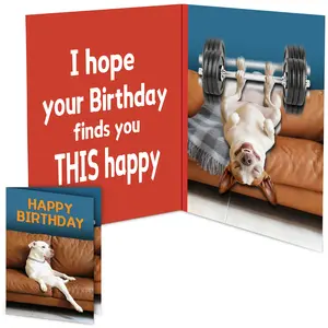 Mountova Animated Sound Birthday Card with Shaking Barbell Dog, Interactive Greeting Card with Envelope, Office Stationery Supply for Friends