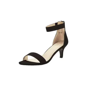 DREAM PAIRS Women's Wide Width Black Nubuck Leather Open Toe Kitten Heel Sandals - Padded, Rubber-Soled, Platform Walking Footwear