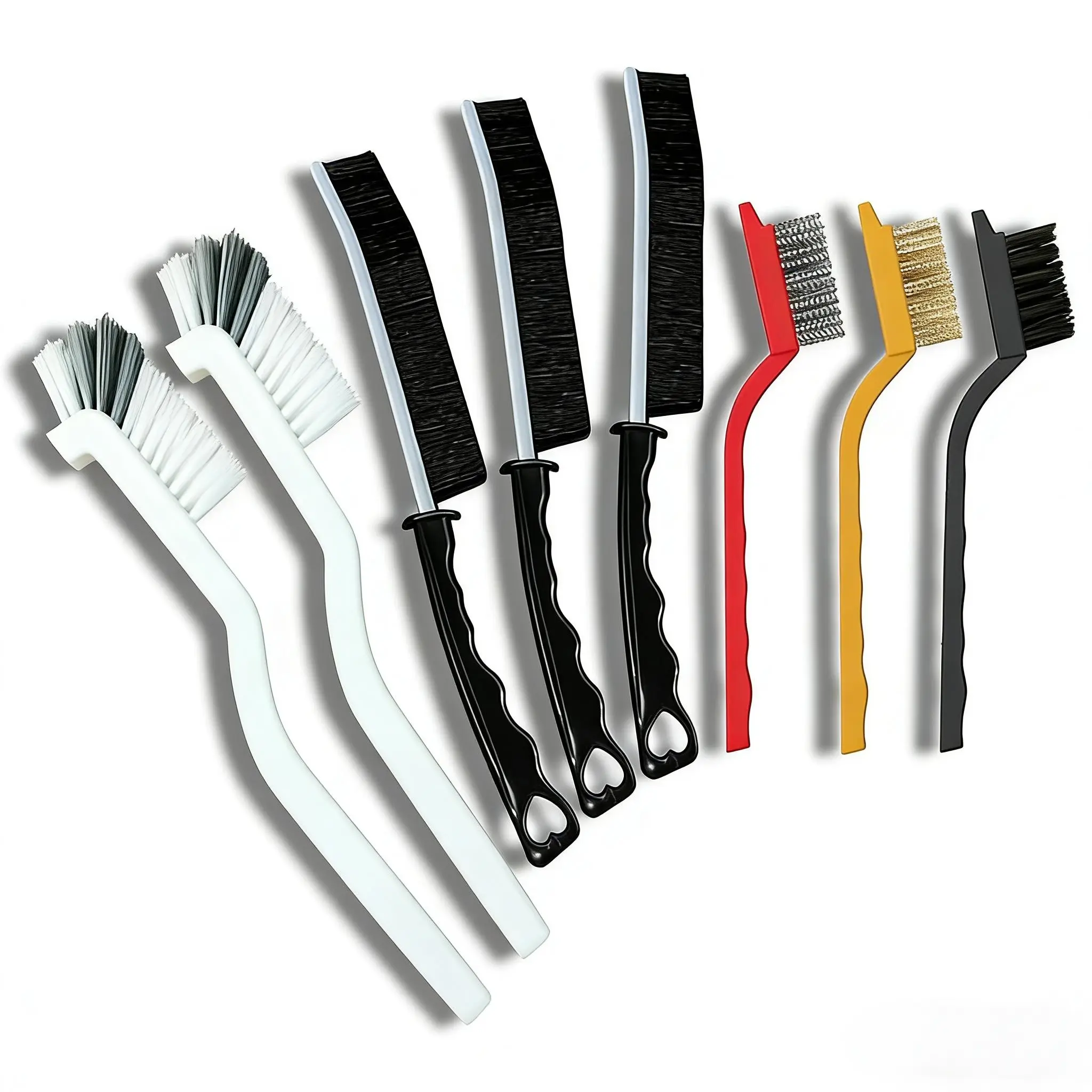 8-Piece Durable Steel Crevice Cleaning Set - Hard Bristle Home Care Tools with 2 Right-Angle Scrub Brushes, 3 Crevice Brushes, PP Plastic Build, Ergo Handle for Deep Cleaning, Daily Household Chores, Easy Storage in Kitchen Tight Spaces
