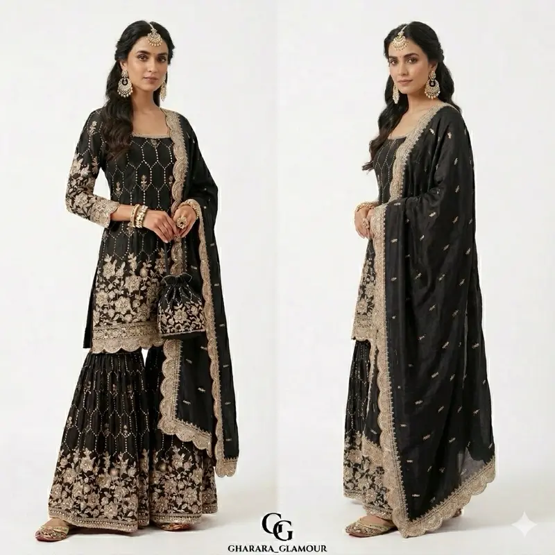 Women's Original Red Indian Mirror Work Sharara Dress - Traditional Lady Clothes with Intricate Embroidery, Matching Accessories, Casual Summer Costumes with Accessories