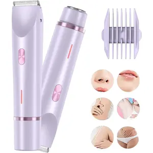 Bikini Trimmer and Shaver Kit for Women - 2-in-1 Wet/Dry Electric Body Hair Trimmer Facial Hair Removal Cordless Waterproof Bikini Shaver Razor for Face Lip Chin Underarm Legs