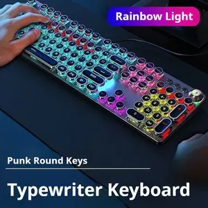 Punk Typewriter Mechanical Gaming Keyboard, All-Metal Panel, 104 Keys, Full Size Numeric Keypad, RGB Backlit, USB Wired, for Gamers & Offices