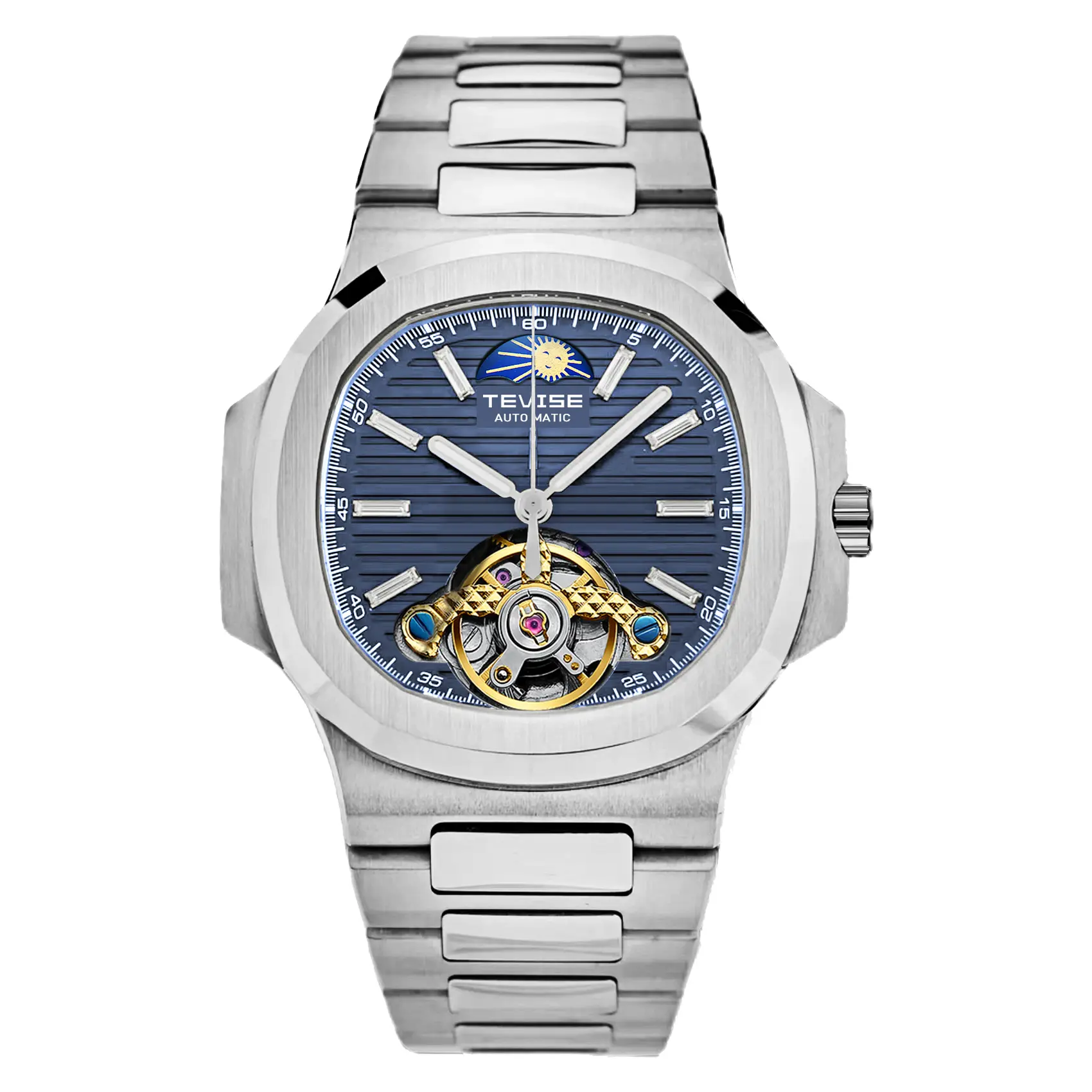 TEVISE Men's Automatic Mechanical Watch - Large Retro Square Black Dial, Transparent Alloy Case, Stainless Steel Strap, Tourbillon, Casual Style, High-Quality Craftsmanship, Ideal Gift for Valentine's Day, Birthday, Mechanical Style Watches, Men's Accesso