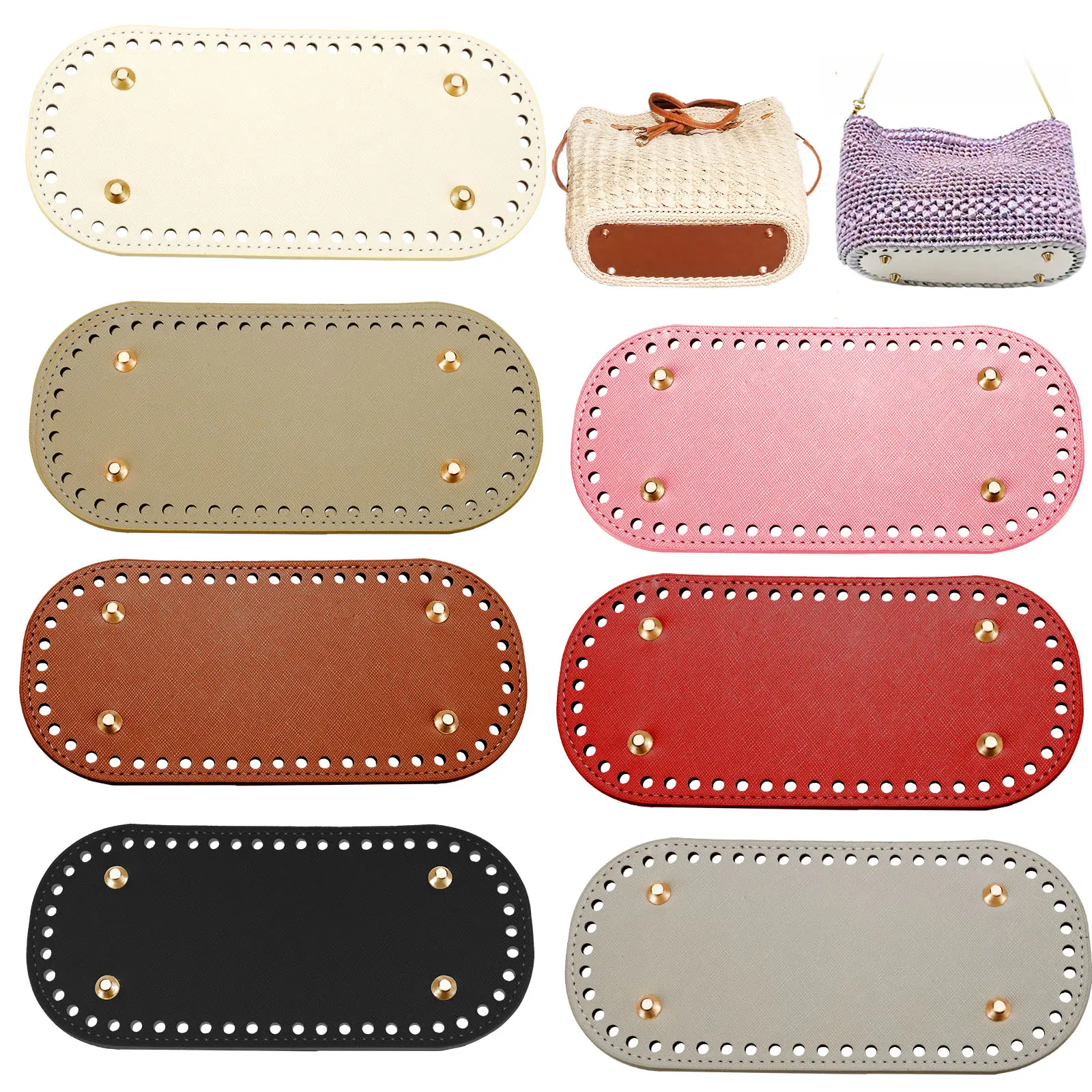 7Pcs Oval PU Leather Bag Bottom Pad kit - Multicolor Bag Bases with Pre-Punched Stitch Holes,for DIY Handicraft Crochet Bag Shoulder Bags Crafts Making,Gift for DIY Lovers