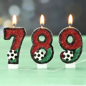 1pc Red and green soccer ball birthday candle cake decorations, Ornaments, sparkly number candles, suitable for children's birthday parties, wedding party decorations, Christmas, New Year's and other holiday celebrations