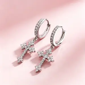 Shiny Cross Drop Hoop Earrings Unisex Style Daily Wear Elegant Party Matching Jewelry Nice Present For Friends