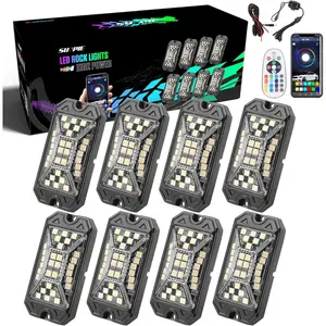 SUNPIE RGBW Rock Lights, Full Beam Angle, 30 High Power Chips, Aluminium Metal, IP68 Waterproof, Includes Mounting Pads , Remote Control，Music Mode Underglow Lights for Off Road Truck SUV ATV UTV Boats