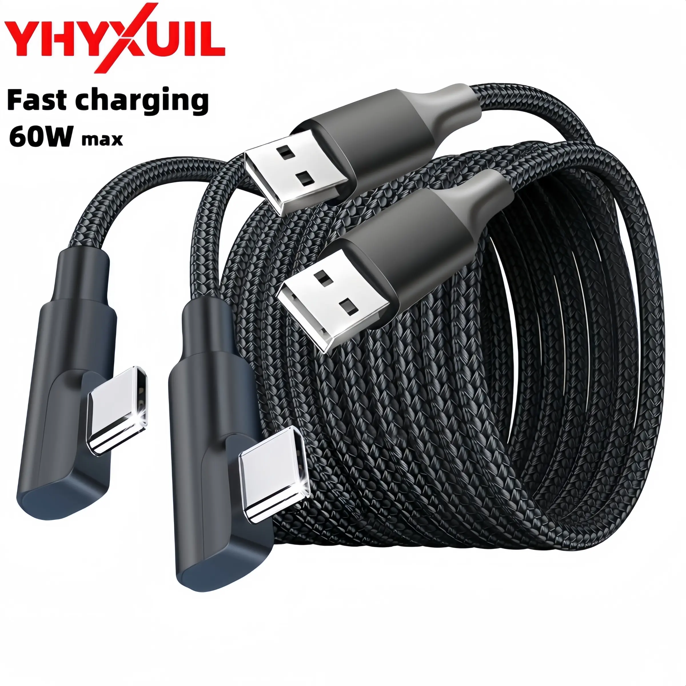 60w Fast Charging Cable, Fast Charging Cord, 90° Right Angle USB to Type C Braided Usbc Charger, iPhone 17/16/15, iPad, Huawei, Xiaomi, Redmi, Oppo, Oneplus, Smartphone, Cellphone, Mobile
