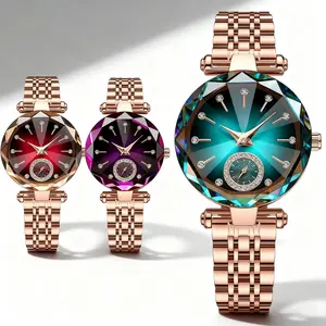 [Mother's Day Gift] Women's Rose Gold Tone Bracelet Watch With Geometric Sparkling Bezel  Elegant Jewelry Style