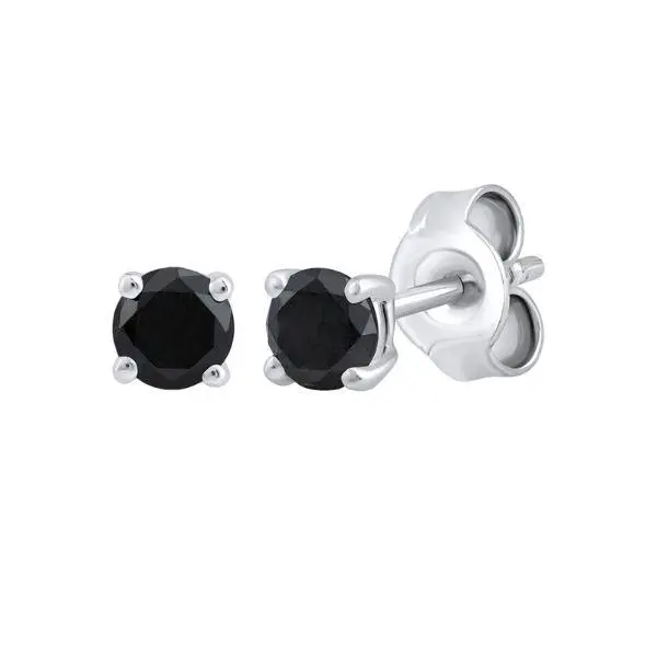 Dewberry Diamonds 1.00 Ct Round Cut Black Diamond Stud Earrings | 4 Prong Set Push Back Solitaire Stud | 925 Sterling Silver Earrings in 14K White Gold Plating