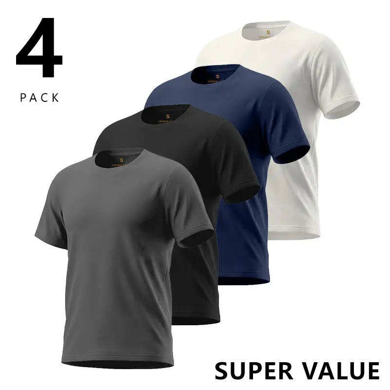 Clean Gent 4-Pack Men’s Quick-Dry Crew Neck Solid Color T-Shirts, Moisture-Wicking Cooling Tops for Daily Wear and Sports/Fitness, Essential Versatile Item