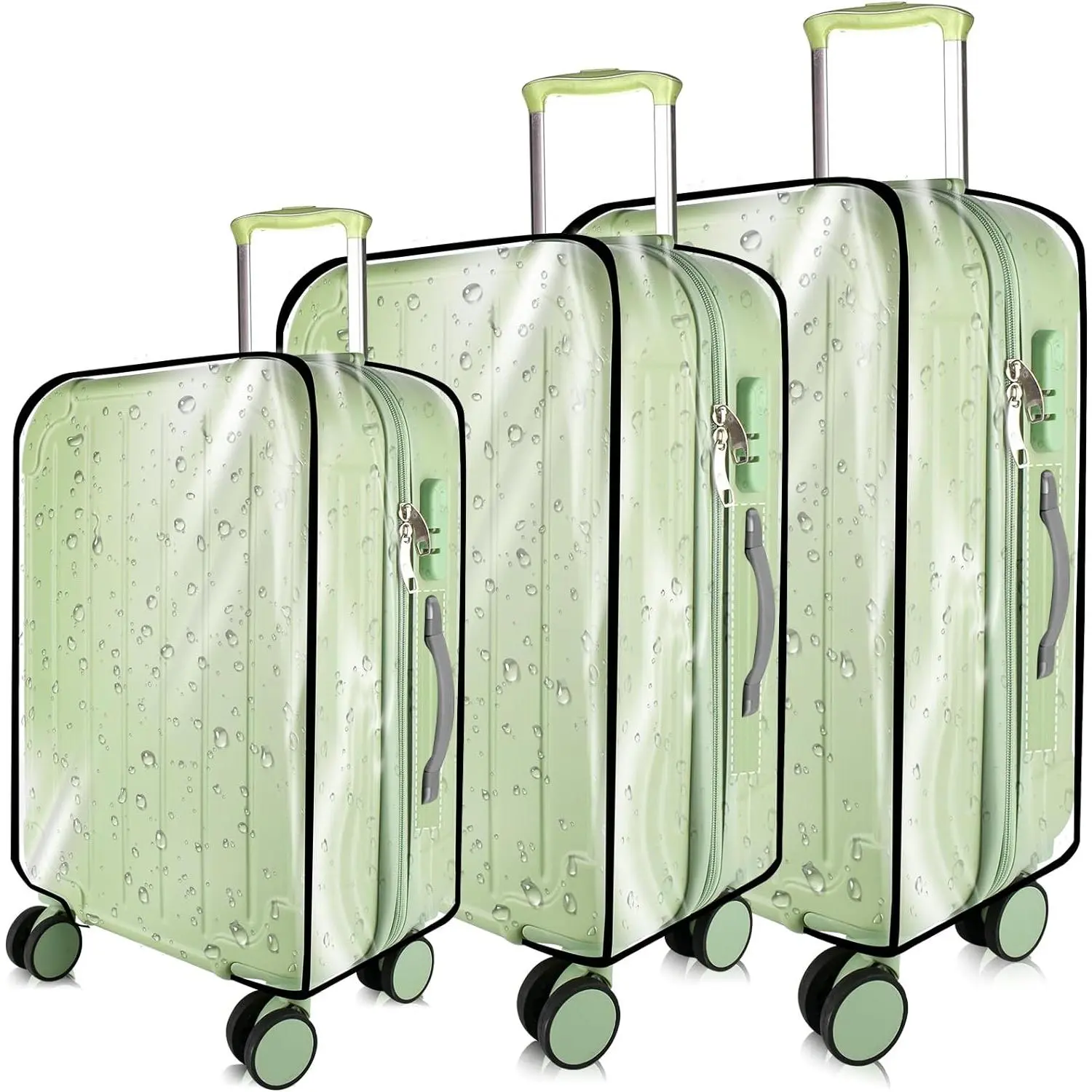 3 Pieces Thicken Clear PVC Luggage Cover Protector, 20" 24" 28" Waterproof Dustproof Anti-scratch Travel Cover for Wheeled Suitcase