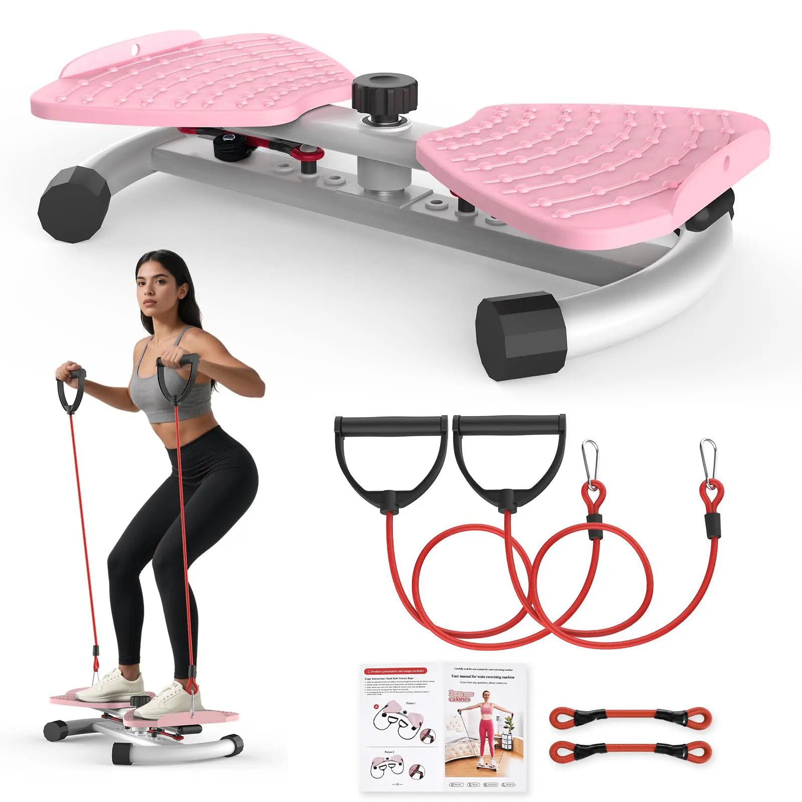Massage Textured Pedal Waist Twister Mini Stepper With Resistance Bands Non-slip Silent 300lbs Load Full Body Core Abs Cardio Training Odorless Home Exercise Equipment