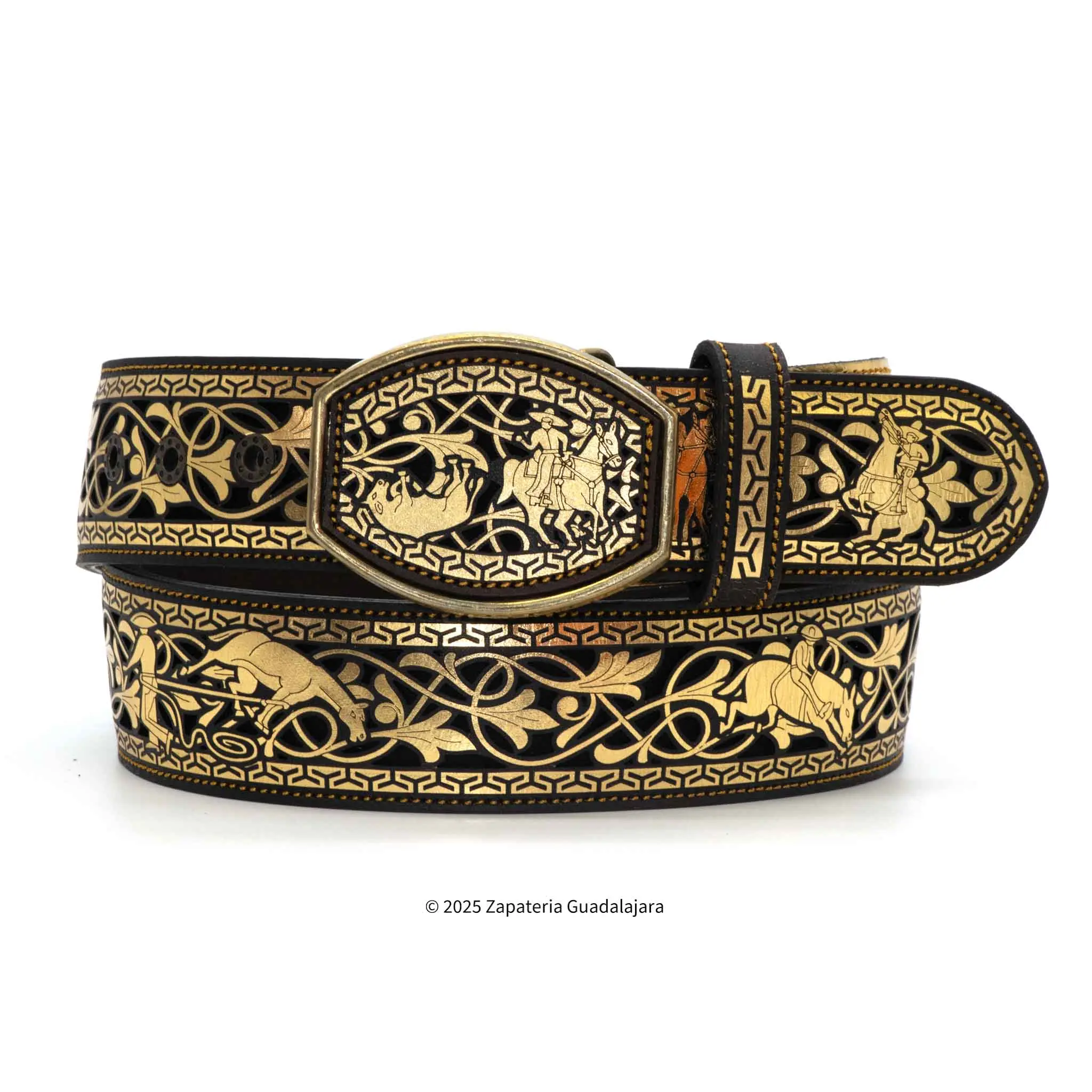 MEN'S WESTERN 2" SUERTES CHARRAS LASER GOLDEN LEATHER BELT -M314
