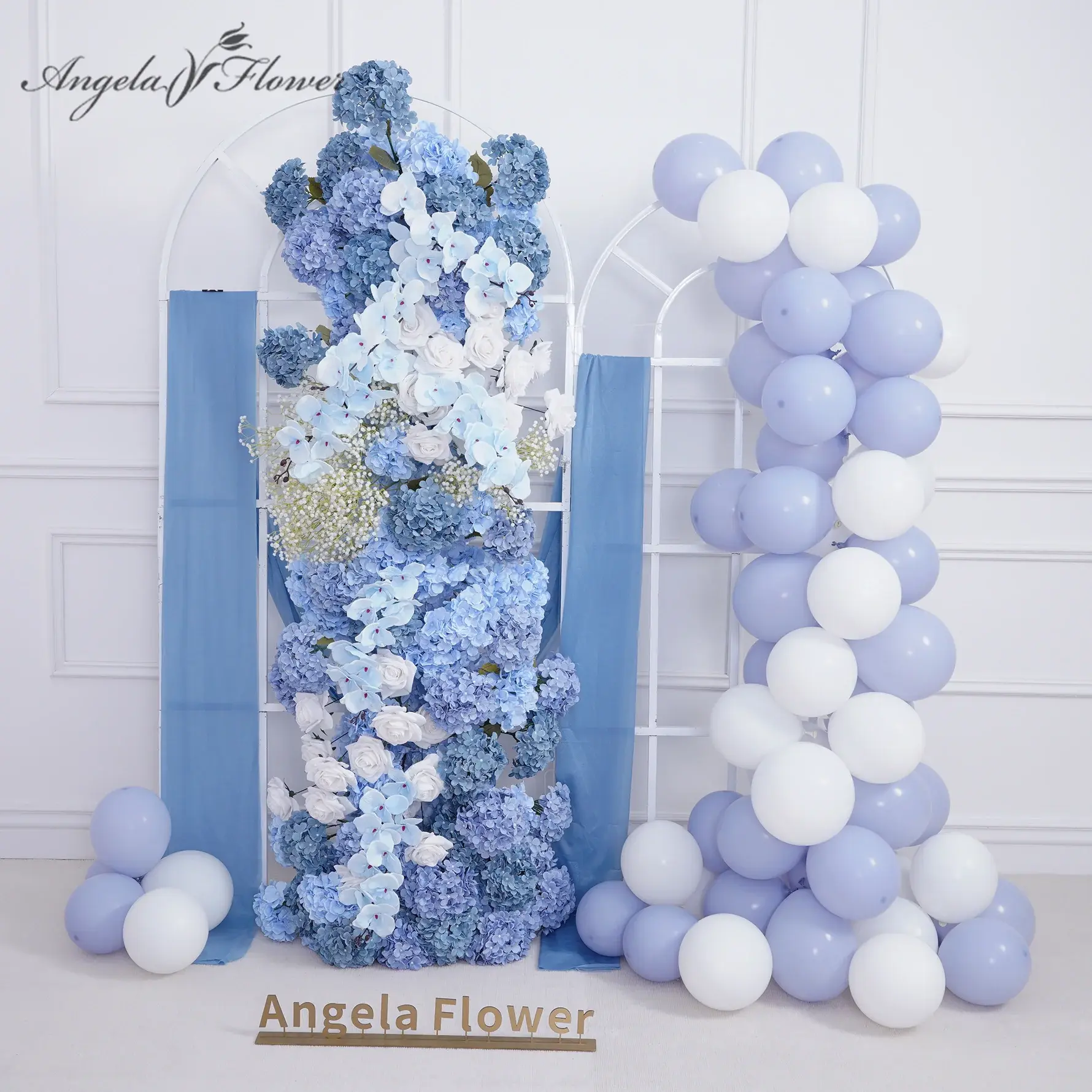 Silk Blue Hydrangea & White Rose Flower Arrangement, Decorative Ornaments for Wedding Festive Decor, Home & Party Supplies