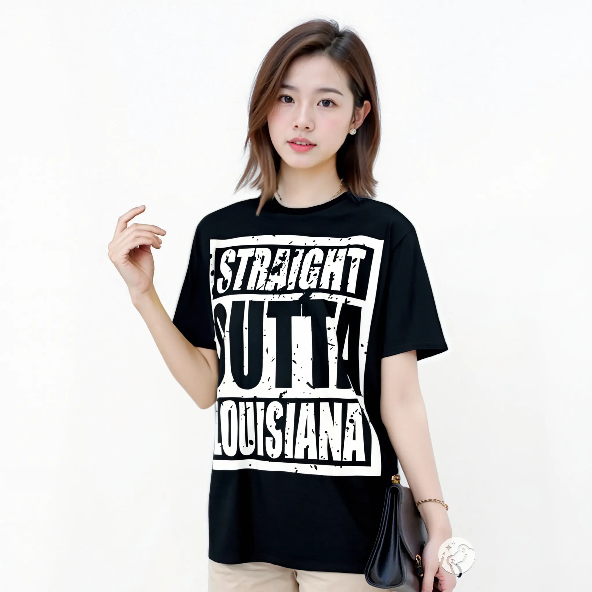 Retro Graphic T-Shirt for Women, 100% Cotton Straight Outta Louisiana Print, Funny Short Sleeve Mama Tee, Plus Size Birthday Gift