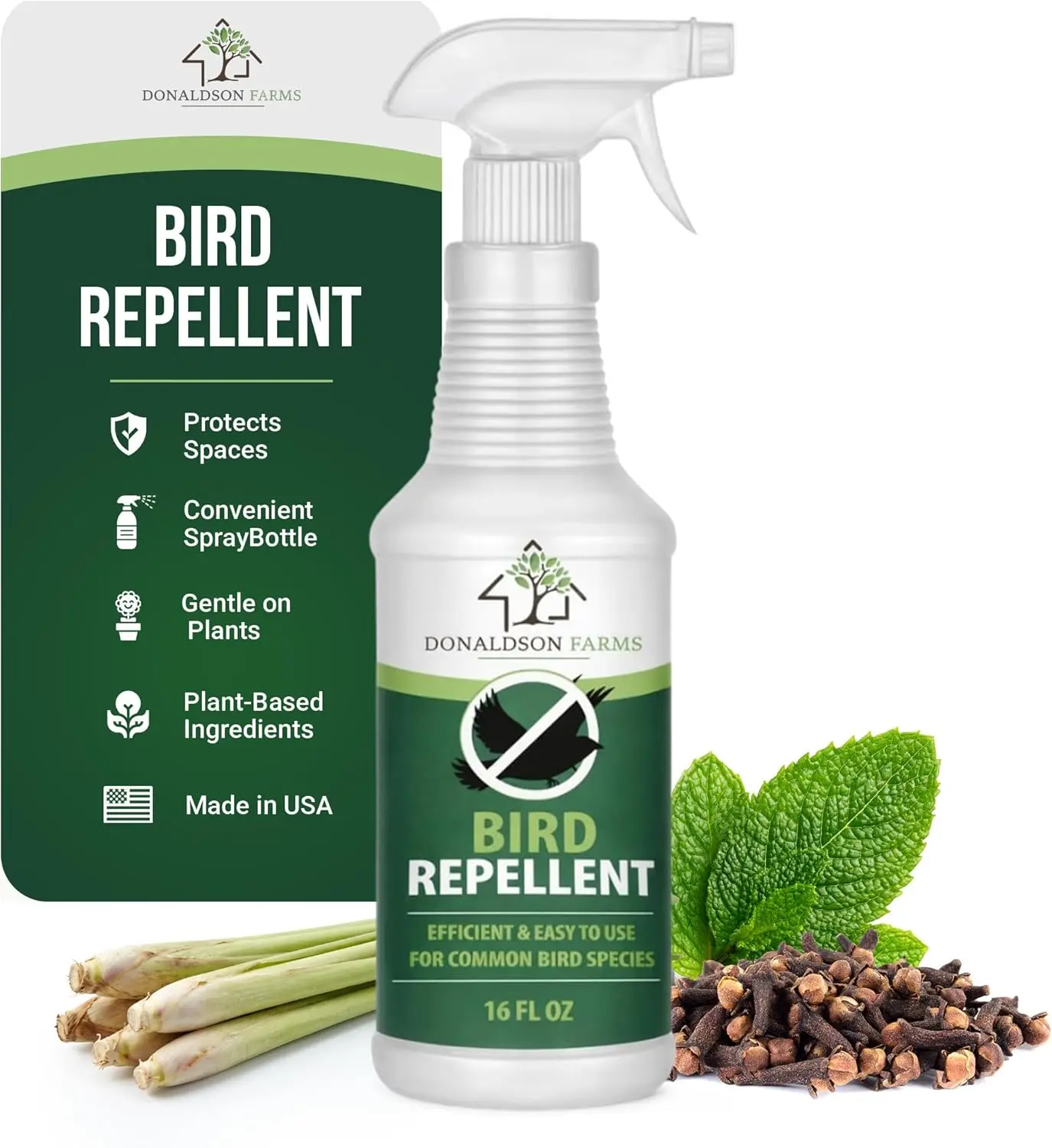 Donaldson Farms Bird Repellent Spray – Outdoor Formula to Keep Birds Away – Pigeon, Woodpecker, Sparrow, Duck & Goose Deterrent – Efficient Bird Spray for Roofs, Yards, Patios, Balconies, Homes