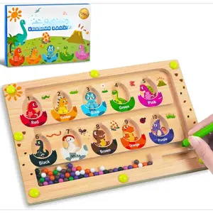 Z-ITC11 Magnetic Dinosaur Eggs Maze - Travel Wooden Montessori Toy for Fine Motor Skills, Color Sorting & Counting | Educational Sensory Board Magnetic Puzzles | Learning Activities for Toddler kid (Small)