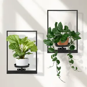 2-Pack Patent-Protected Metal Wall Planters - Modular Vertical Garden System with Rustproof Brackets, Geometric Square Design for Indoor/Outdoor Use - Space-Saving Wall-Mounted Plant Shelf for Living Room, Balcony & Patio Decor (Pots Not Included)