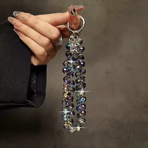 Luxury Crystal Water Drop Phone Lanyard, Short Handmade Beaded Wrist Strap, Anti-Loss Pendant, High-End Fashion Accessory