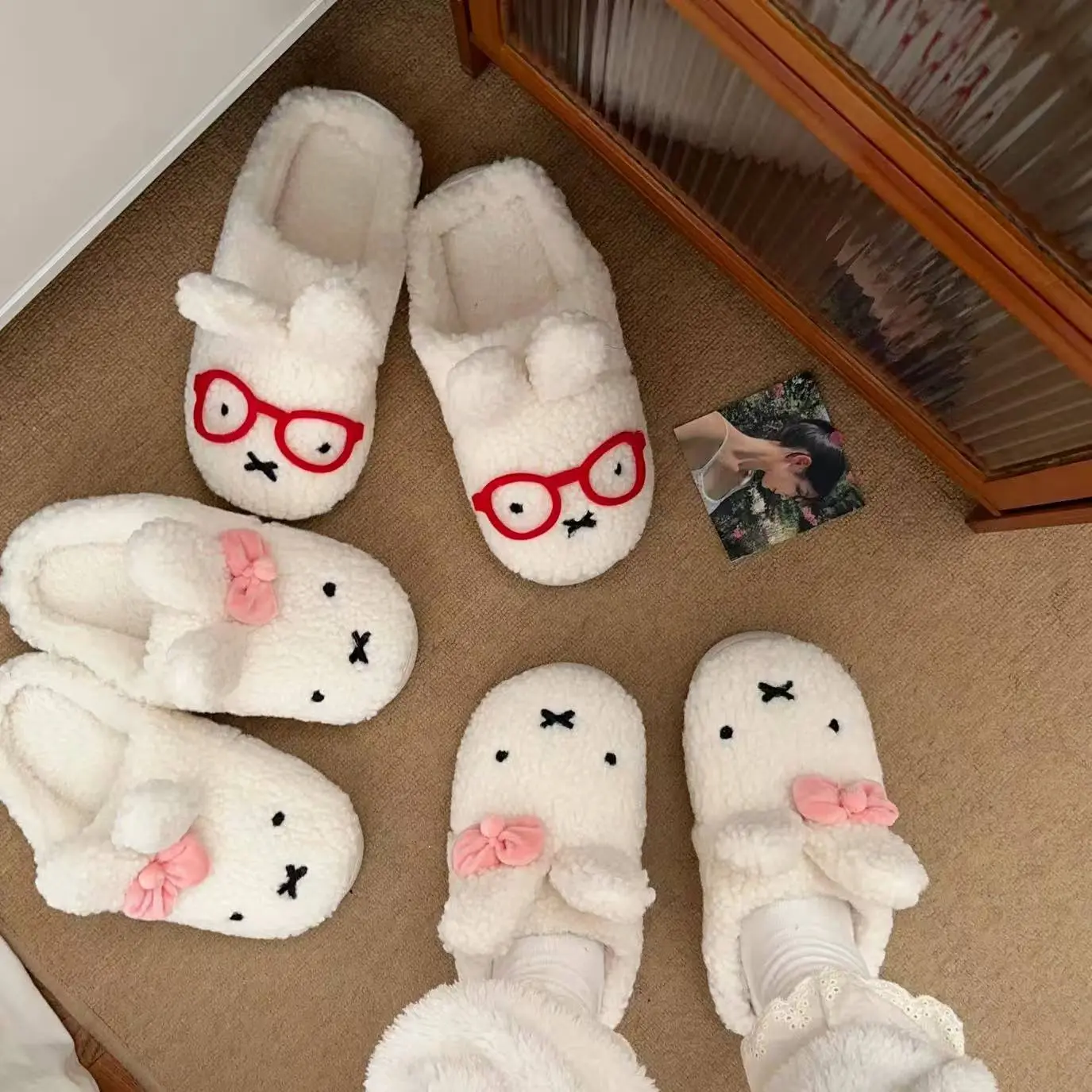 Miffy Bunny Plush Slippers Cartoon Rabbit Fuzzy Slippers Kawaii Cute Animal Warm Indoor Slippers For Girls Trendy Miffy Slippers