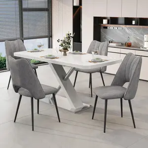 [SOIYELIFE] 5-Piece Dining Table and Chair Set, Including 4 Grey Chairs and a Retractable Dining Table in White, Suitable For 4 to 6 People's Dining Tables, Suitable for Kitchens and Living Rooms Unique furniture