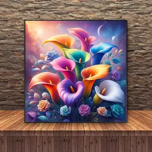 5D DIY Diamond Arts Colorful Painting Kit, Floral Pattern Diamond Arts Colorful Painting without Frame, Handmade Art Crafts for Home Decor