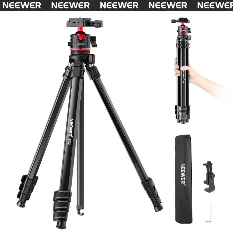 NEEWER TP12 66.5" Aluminum Travel Tripod – Lightweight Camera Stand with 360° Ball Head, Adjustable Height, Portable & Stable for DSLR, Mirrorless & Phone tiktokshopbacktoschool
