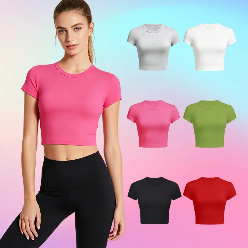 Women's 3-Pack Essential Crop T-Shirts - Vibrant Red, Black, Pink Short Sleeve, Breathable High-Elasticity, Sports-Inspired, Dry-Fit, Form-Fitting Bodycon Athletic Workout Summer Casual Streetwear, Sports-Inspired Women's T-Shirts, Dry-Fit Women's