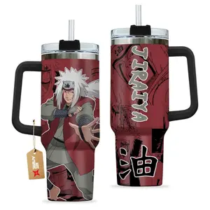 [Sip40 Otaku] Jiraiya 40oz Handle Stainless Steel Tumbler – Legendary Sannin Inspired Cup, Hidden Leaf Ninja Travel Mug, Sage Mode Anime Drinkware, Large Iced Coffee Tumbler, Otaku Gift for Anime Lovers