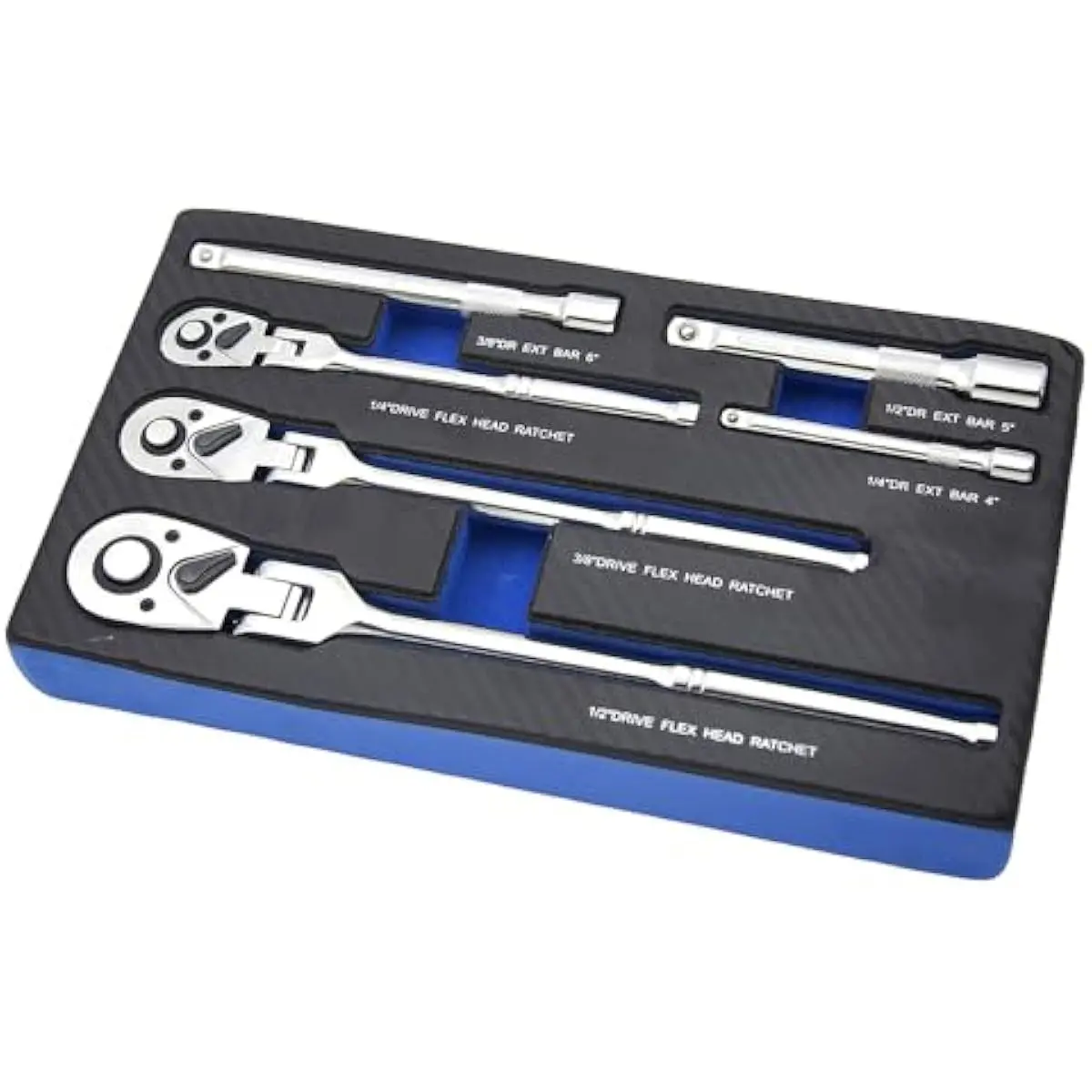 6-Piece Flex Head Ratchet Set, 1/4", 3/8", 1/2" Drive, Swivel Head Ratchet Wrench with Extension Bar, 72 Tooth, 180° Adjustable, Quick-Release, Flexible Ratchet Handle with EVA Foam