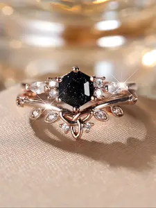 2 Pcs/Set Unique Imitation Crystal Ring, Geometric Design Ring, Stackable Celtic Rings for Women & Girls, Perfect Birthday Anniversary Gift, Daily Wear Engagement Rings