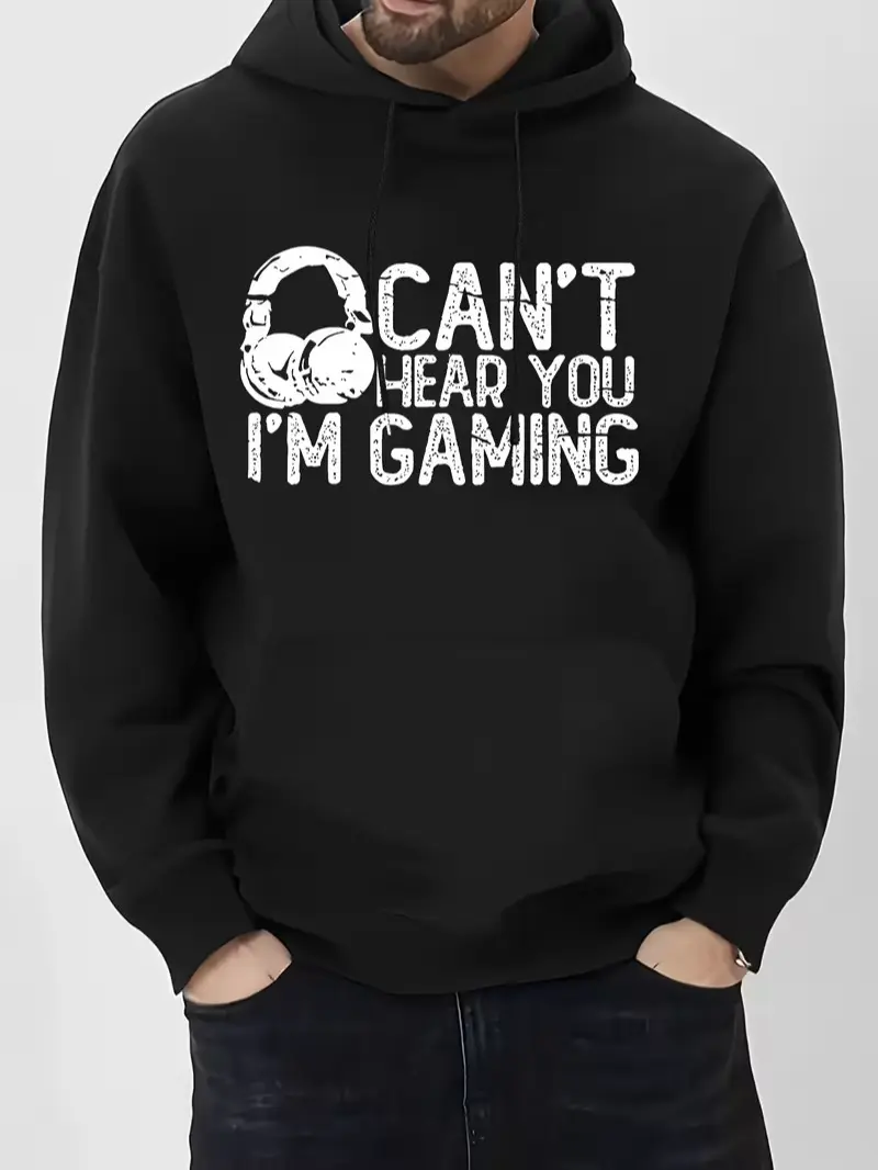 Can't Hear You I'm Gaming Headset Front Print Fleece Hoodie, Gamer Geek Pullover Hooded Sweatshirt, Daily Holiday Gift