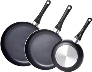 3-Piece Non-Stick Frying Pan Set - 8 Inch, 10 Inch & 12 Inch, Black Aluminium Cookware