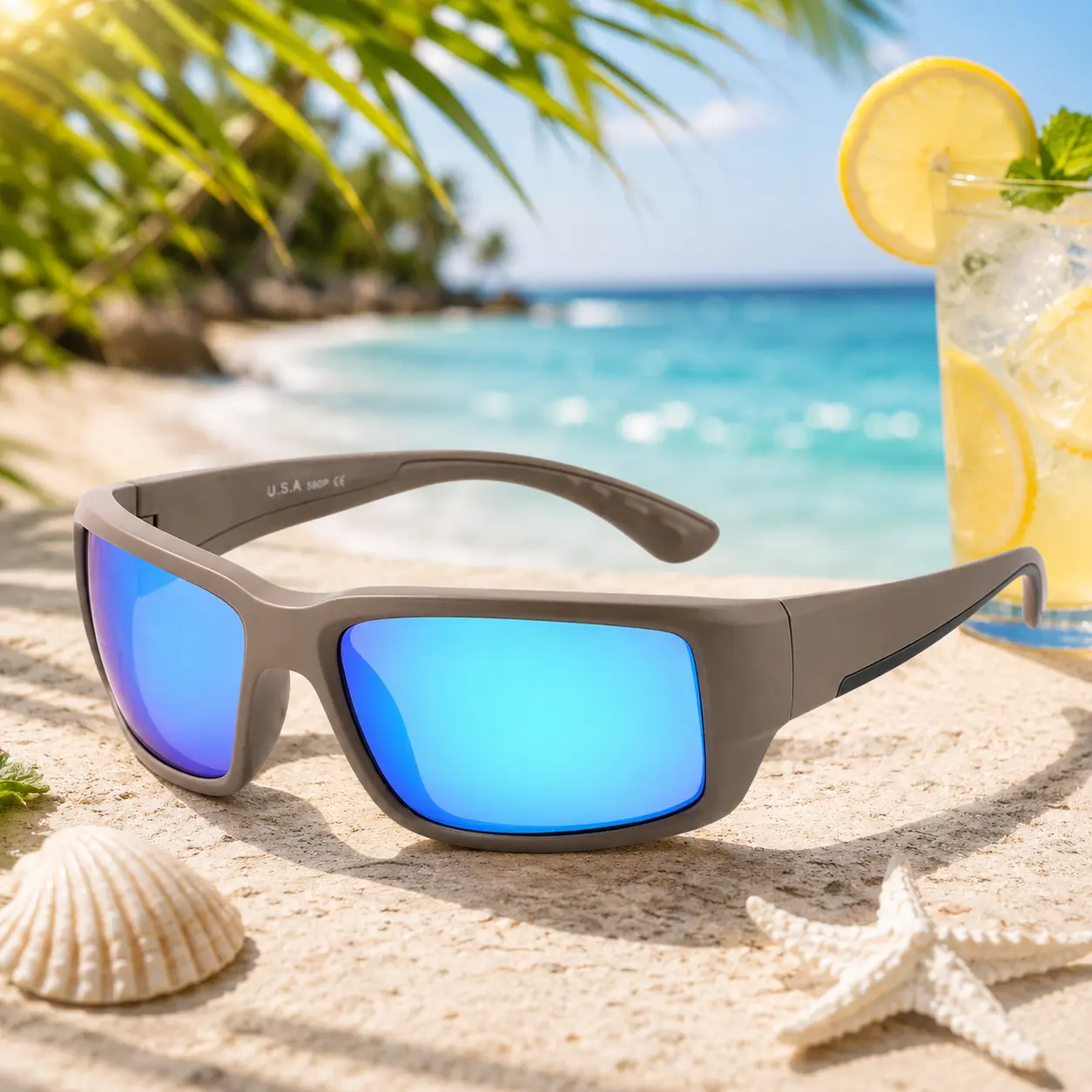Fantail Brown Ice Blue Polarized Sunglasses for Men & Women, UV400 Outdoor Fishing, Boating, Driving & Hiking Eyewear
