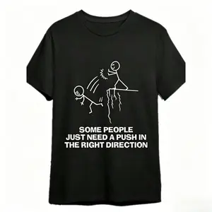 Sarcastic Stick Figure Cliff Graphic T-Shirt, Funny Humor Unisex Casual Top