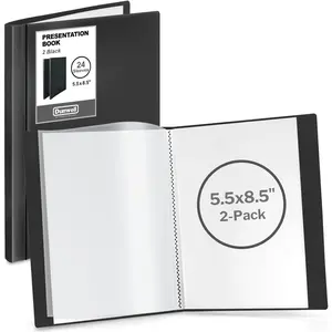 Small Presentation Book 5.5x8.5 (2-Pack, Black), 24 Pockets Display 48 Half Size Pages, Plastic Binders with Sleeves, 5.5 x 8.5 Mini Booklets, Acid-Free Poly