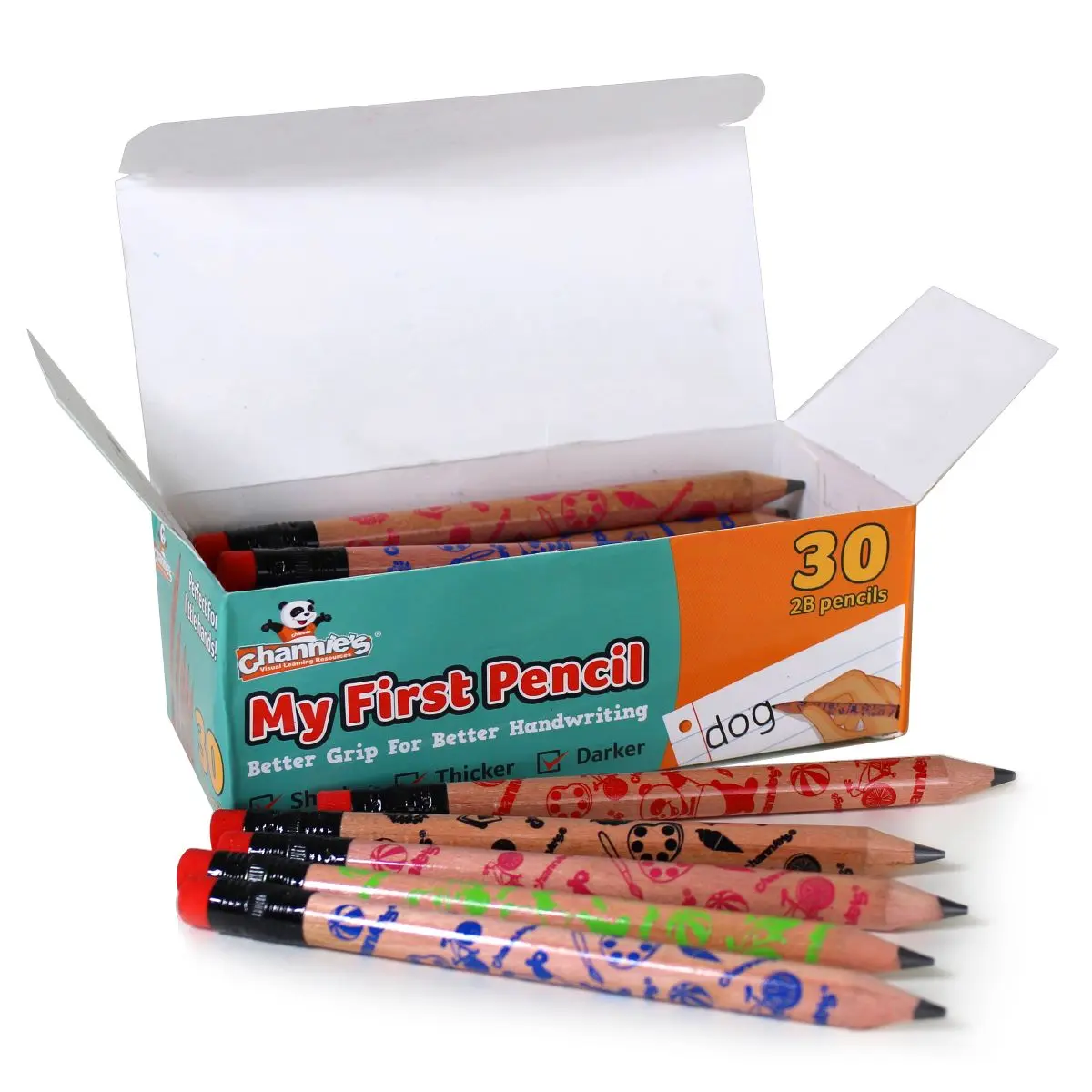 30 Pack Box My First Pencil Colorful Design Wooden, Easy-to-Hold Write Size Graphite Jumbo Barrel Pre-sharpened Wooden 2B Small Pencils for 3-7 Year Old